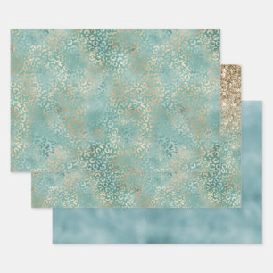 Feuille De Papier Cadeau Gold Aqua Turquoise Turquoise Glam Empreinte de lé