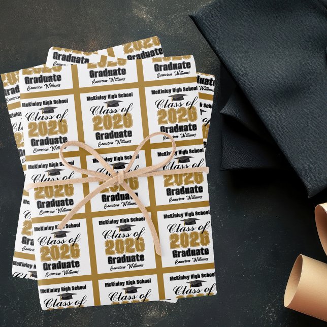 Feuille De Papier Cadeau Gold Class of 2026 Customized Graduation (Créateur téléchargé)