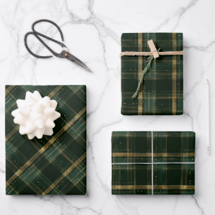 Feuille De Papier Cadeau Gold Green Christmas Holiday Plat