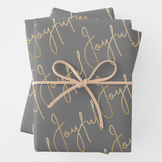Feuille De Papier Cadeau Gold JOYFUL pour Noël gris (En situation)