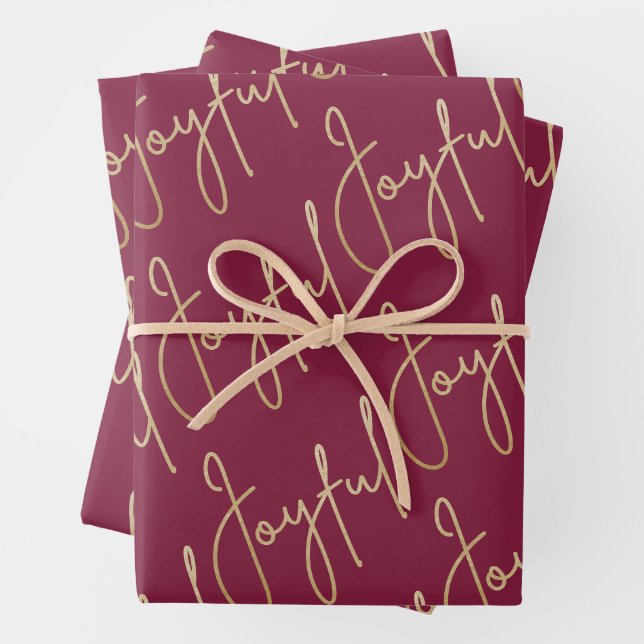 Feuille De Papier Cadeau Gold JOYFUL sur la canneberge (En situation)