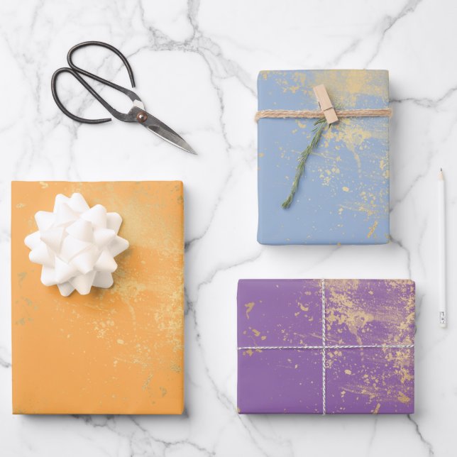 Feuille De Papier Cadeau Gold Splatter Couleur Trio (Recto)