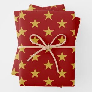 Feuille De Papier Cadeau Gold Star sur Crimson