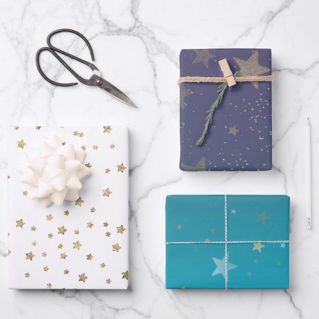 Feuille De Papier Cadeau Gold Stars (Recto)