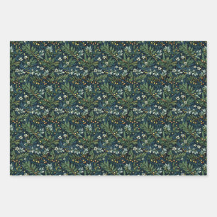 Feuille De Papier Cadeau Golden Holly et le feuillage d'hiver