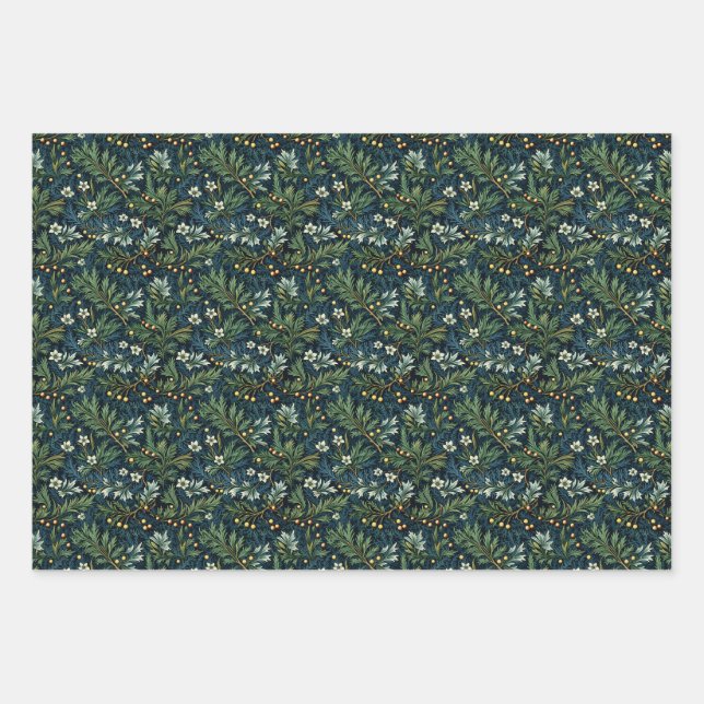 Feuille De Papier Cadeau Golden Holly et le feuillage d'hiver (Devant)