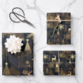 Feuille De Papier Cadeau Golden Noir Christmas Forest