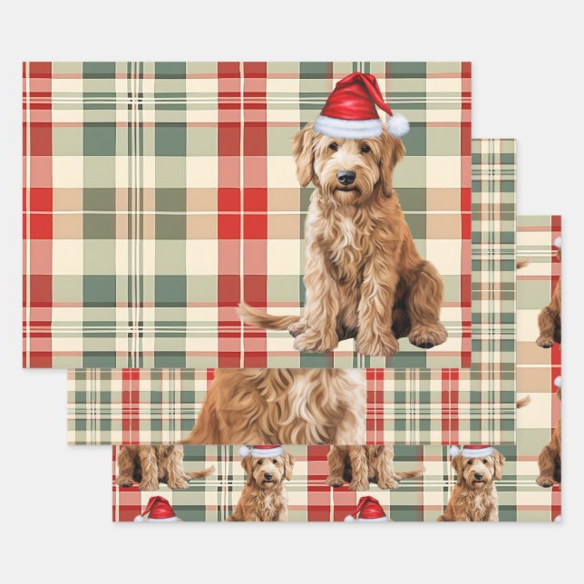 Feuille De Papier Cadeau Goldendoodle Chien de Noël Chien Rouge Vacances Pl (Lot)