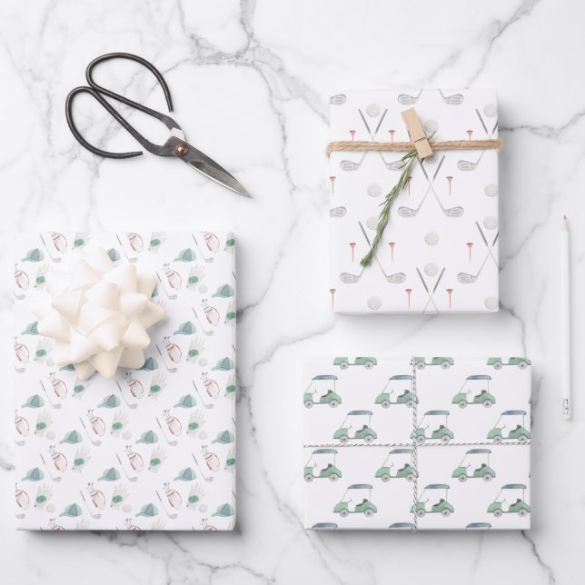 Feuille De Papier Cadeau Golf Panier et Clubs Golf (Recto)