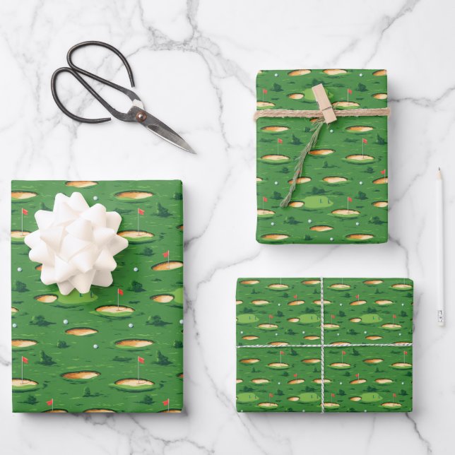 Feuille De Papier Cadeau Golf Vert (Recto)