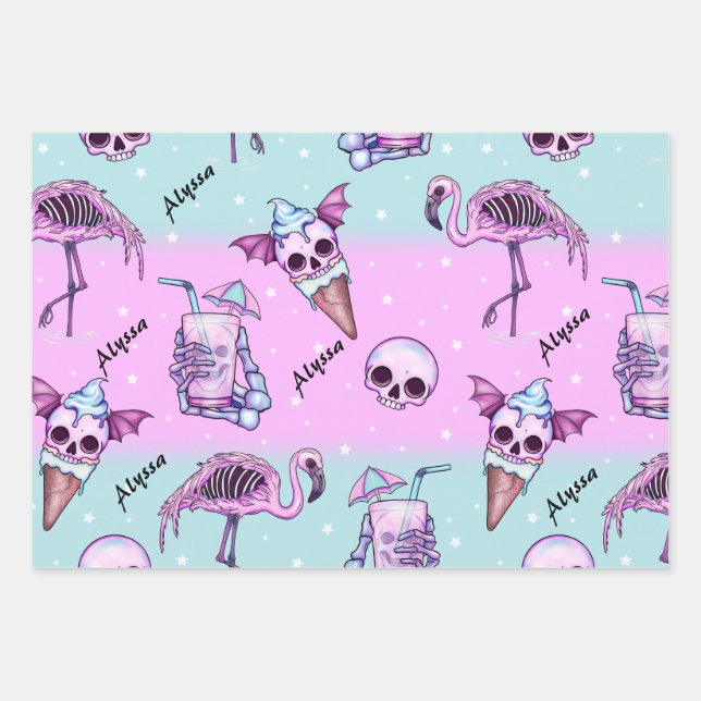 Feuille De Papier Cadeau Goth été/plage rose personnalisé (Devant)