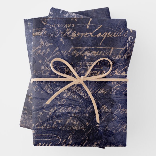 Feuille De Papier Cadeau Gothic Grunge Indigo  (En situation)