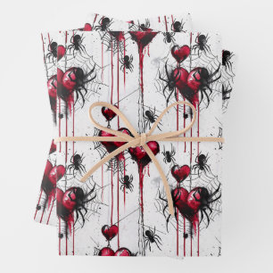 Feuille De Papier Cadeau Gothique Amour Éffrayant Spider Web avec Coeurs