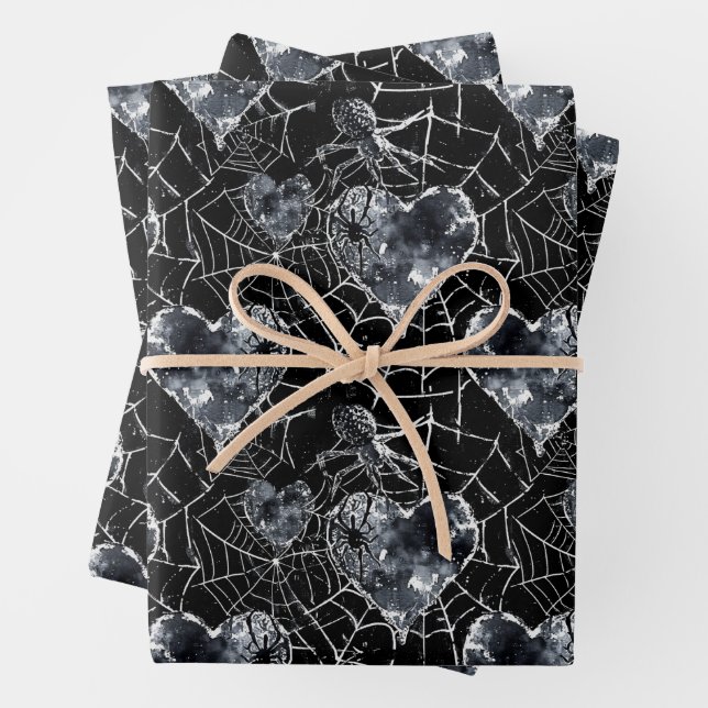 Feuille De Papier Cadeau Gothique Amour Éffrayant Spider Web avec Coeurs (En situation)
