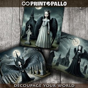 Feuille De Papier Cadeau Gothique Dark Angel, cimetière sous la lune