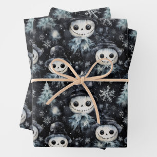Feuille De Papier Cadeau Gothique Éffrayant de Noël Snowman