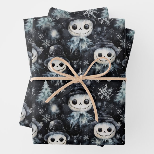 Feuille De Papier Cadeau Gothique Éffrayant de Noël Snowman (En situation)