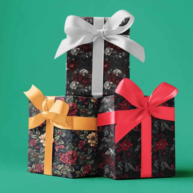 Feuille De Papier Cadeau Gothique Noël Moody Floral (Créateur téléchargé)