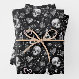 Feuille De Papier Cadeau Gothique Witchcraft Love Potion Coeurs crâne