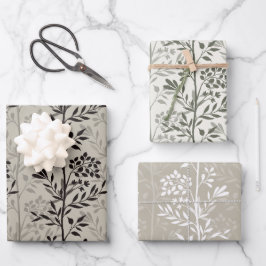Feuille De Papier Cadeau Graceful Floral Silhouettes Modern Botanical