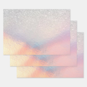 Feuille De Papier Cadeau Gradient holographique de Silver Glitter