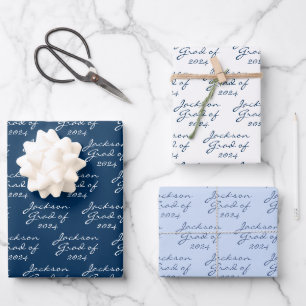 Feuille De Papier Cadeau Graduation Marine Bleu clair Grad personnalisé