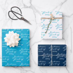 Feuille De Papier Cadeau Graduation Marine Bleu marine Personnalisé Grad