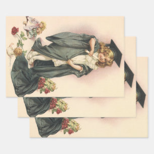 Feuille De Papier Cadeau Graduation vintage, Fille portant un Casquette et 