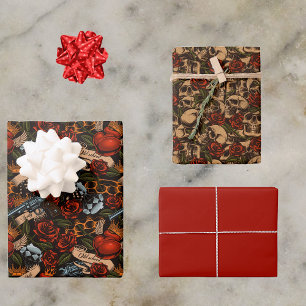 Feuille De Papier Cadeau Graffiti Arme crâne Roses Loth Goth urbain