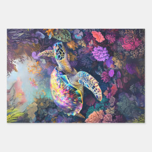 Feuille De Papier Cadeau Graffiti Baleine Néon Tortues Découpage