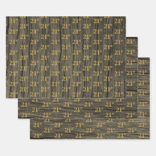 Feuille De Papier Cadeau Grain Rustique Faux Wood, Elégant Faux Gold "21e"