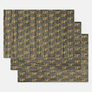 Feuille De Papier Cadeau Grain Rustique Faux Wood, Elégant Faux Gold "24e"