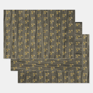Feuille De Papier Cadeau Grain Rustique Faux Wood, Elégant Faux Gold "5e"