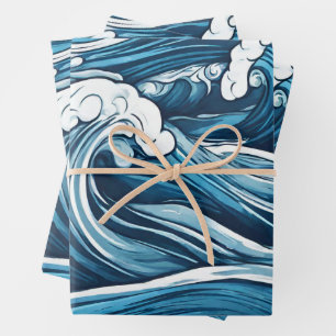 Feuille De Papier Cadeau Grand Océan Bleu Foamy, Vagues de Mer Abstrait
