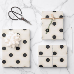 Feuille De Papier Cadeau Grand Pois noir & blanc antique