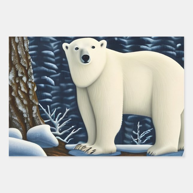 Feuille De Papier Cadeau Grande Ours Blanc Du Nord (Devant 3)