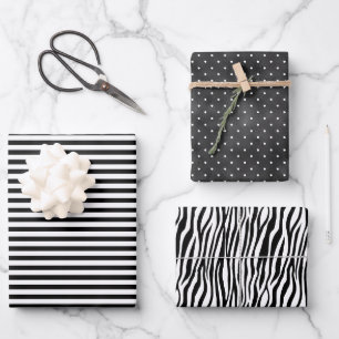 Feuille De Papier Cadeau Grandes taches noires et blanches