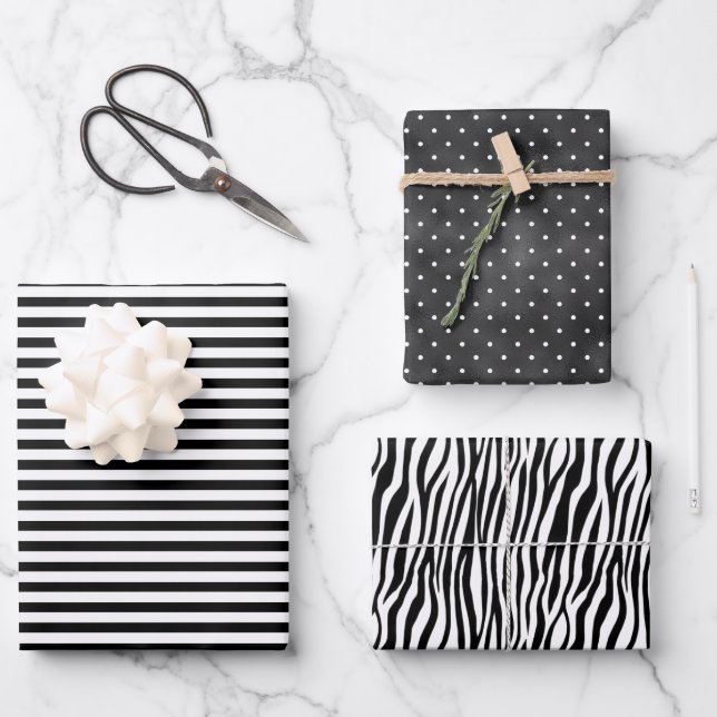 Feuille De Papier Cadeau Grandes taches noires et blanches (Recto)