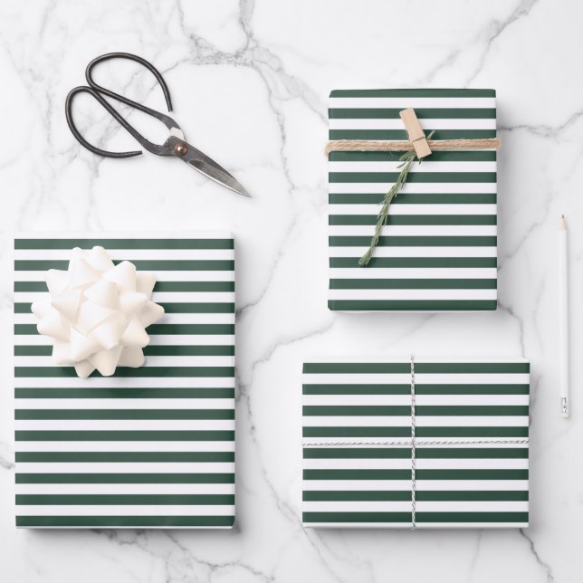 Feuille De Papier Cadeau Grandes vertes foncées et blanches (Recto)