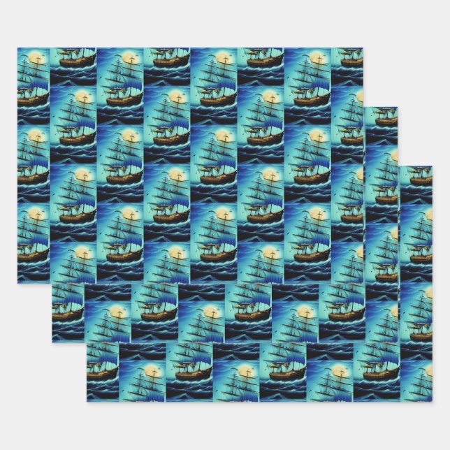 Feuille De Papier Cadeau Grands navires nautiques (Lot)