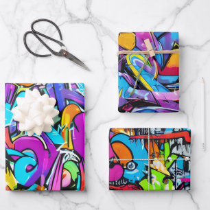 Feuille De Papier Cadeau Gras Bright Colonnes Graffiti Street Art Motif