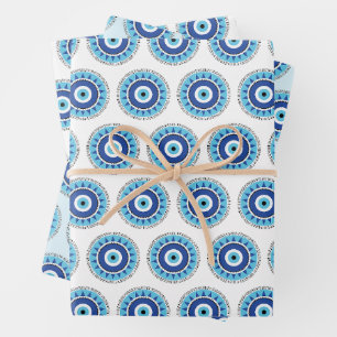 Feuille De Papier Cadeau Grec Mal Eye Bleu
