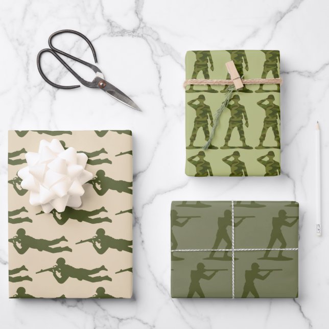 Feuille De Papier Cadeau Green Army Action Men Trio (Recto)