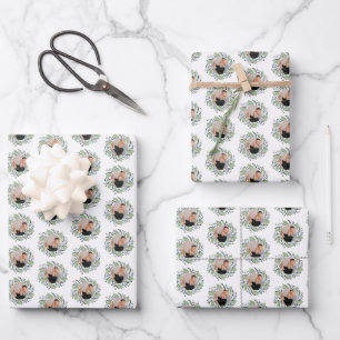 Feuille De Papier Cadeau Green Christmas Werath Family Photo Holiday
