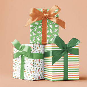 Feuille De Papier Cadeau Green Cute Bunnies Stripes Baby shower neutre