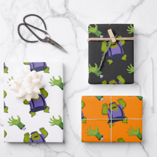 Feuille De Papier Cadeau Green Frankenstein Zombie main Halloween cadeau