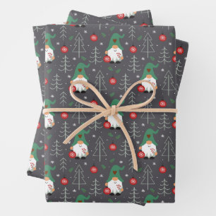 Feuille De Papier Cadeau Green Gnome Arbre de Noël Motif
