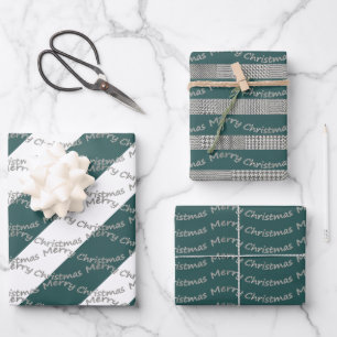 Feuille De Papier Cadeau Green Merry Christmas Houndstooth