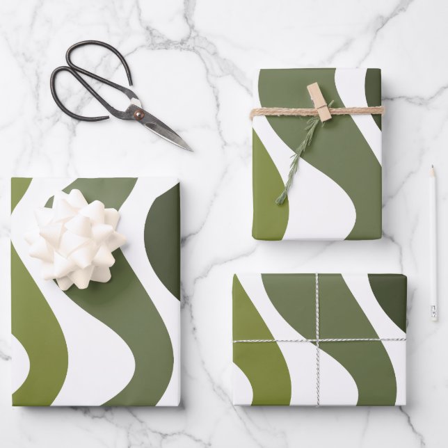 Feuille De Papier Cadeau Green Wavy Stripes (Recto)