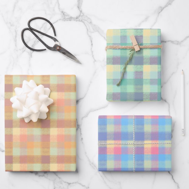 Feuille De Papier Cadeau Greens Blues and Golds Plaid (Recto)